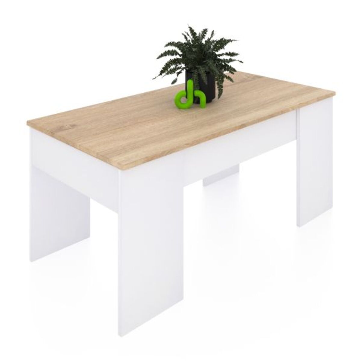 Mesa de centro elevable Vita Blanco Artik (Blanco Mate) - Roble Canadian