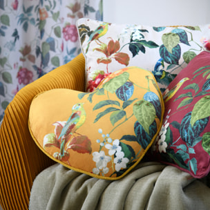 Coussin en forme de cœur à motif végétal - Jaune moutarde