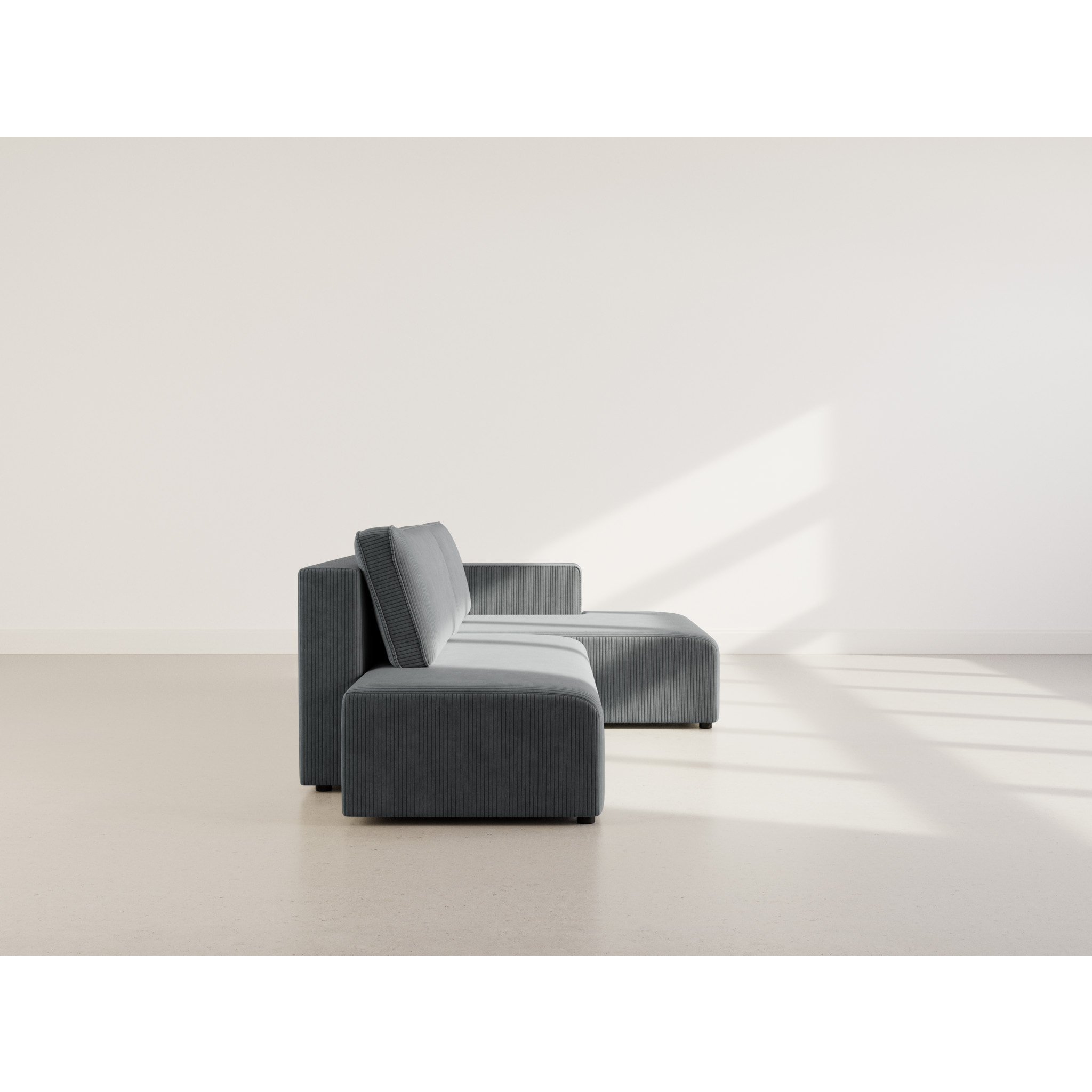 Topaze - canapé d'angle droit 4 places convertible avec coffre en velours côtelé - Gris foncé