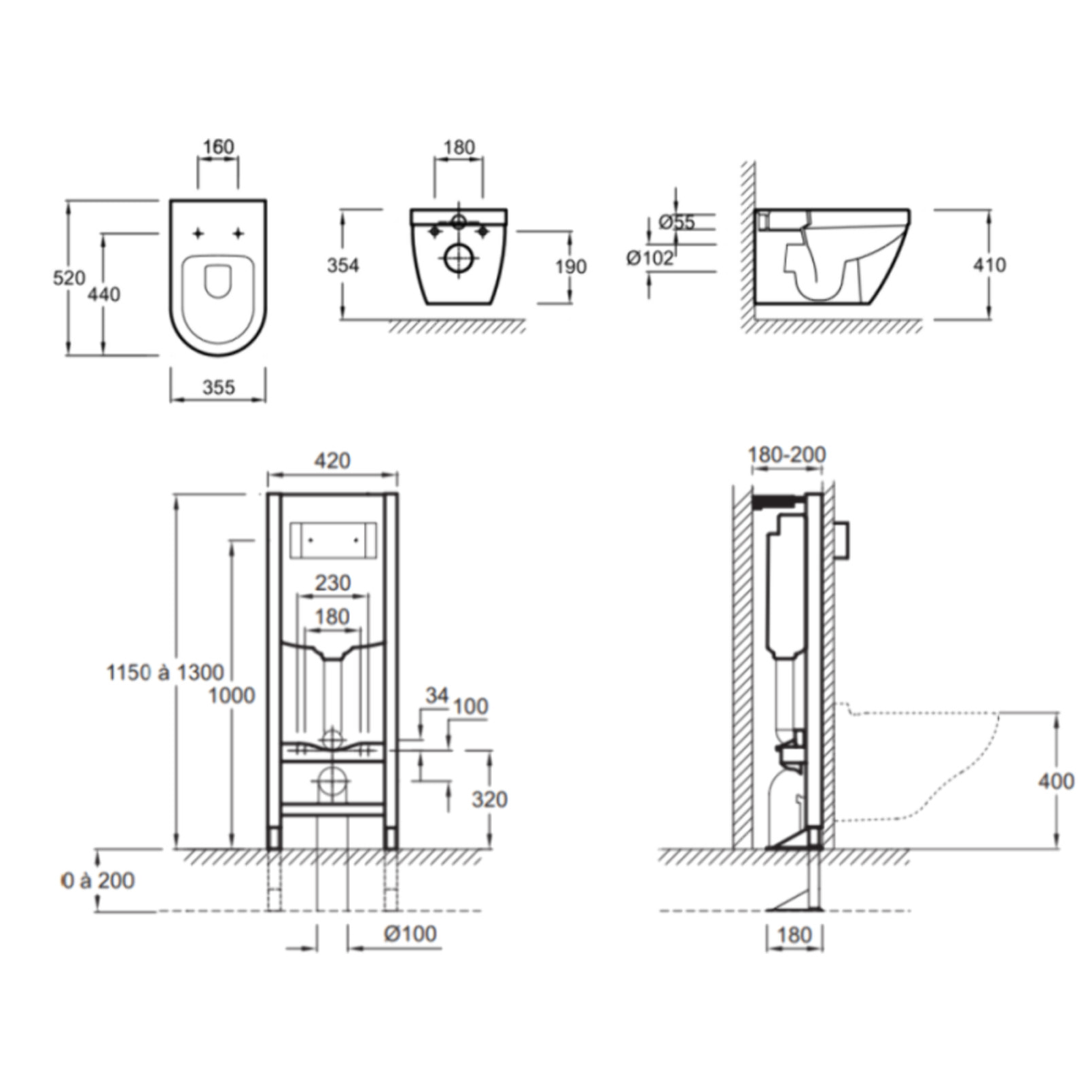 Pack WC suspendu sans bride Rodin+ avec abattant + bâti support + plaque blanche