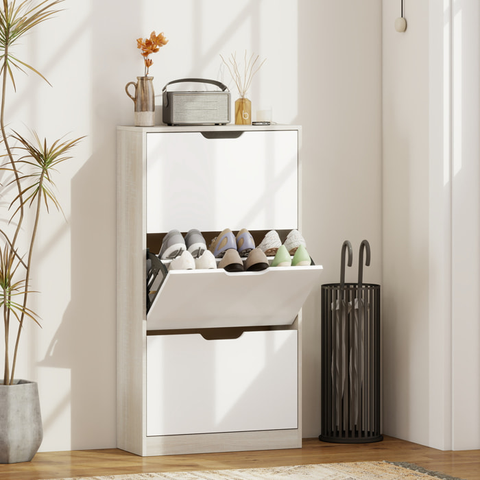Zapatero Estrecho, 3 Puertas Abatibles, Zapatero Entrada Recibidor para 18 Pares de Zapatos, para Pasillo, Espacios Reducidos, 62,5x26x117,5 cm, Roble y Blanco