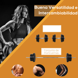 Juego de Pesas con Mancuernas y Barra Pesos Ajustables 2en1 con Discos Gimnasio