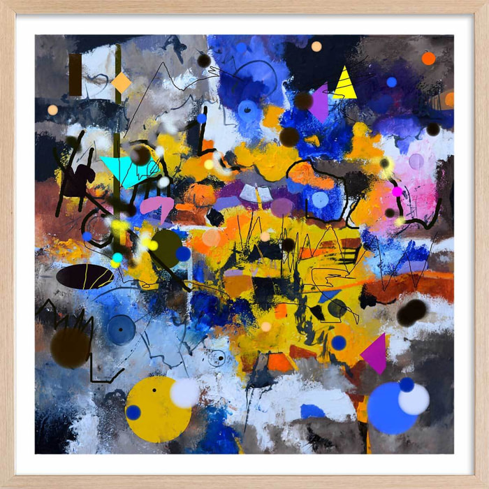 Affiche  circle yellow blue Affiche + cadre en bois - Chêne