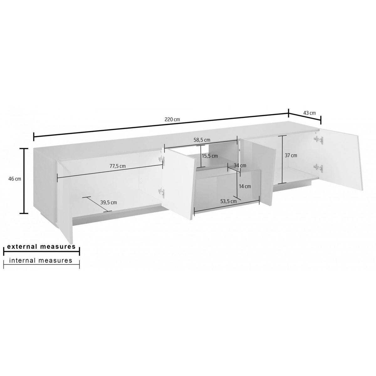 Mobile da soggiorno Porta TV, Made in Italy, Supporto per TV da salotto a 4 ante e 1 cassetto, cm 220x43h46, colore Grigio Ardesia