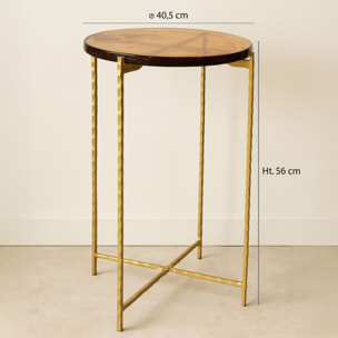 Table d'appoint avec plateau en verre ambre et pieds doré BELLI