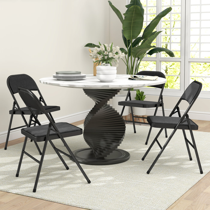 Lot de 4 chaises pliantes assise dossier rembourrés acier tissu toucher lin noir