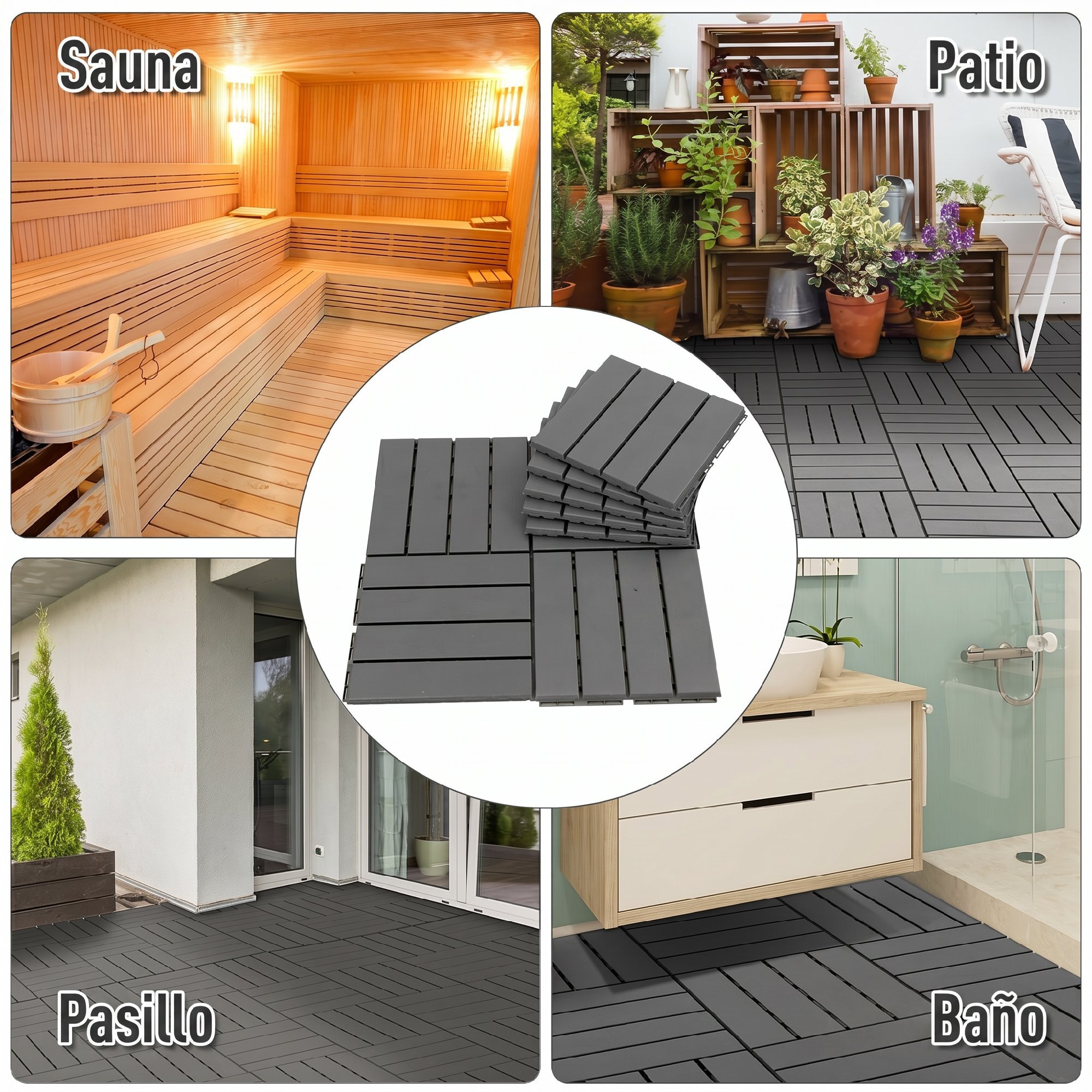 Outsunny Baldosas Cuadradas para Suelos Antideslizantes Exteriores Interiores Paquete de 9 Piezas 0.81 m² 30x30 cm Gris Oscuro