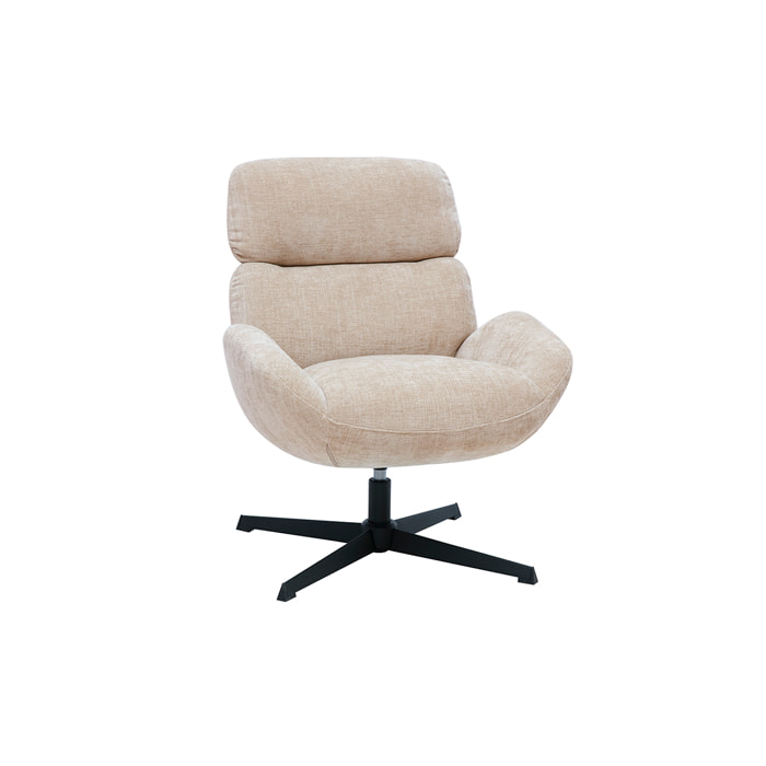 Fauteuil pivotant en tissu effet velours texturé taupe et métal noir KLEM