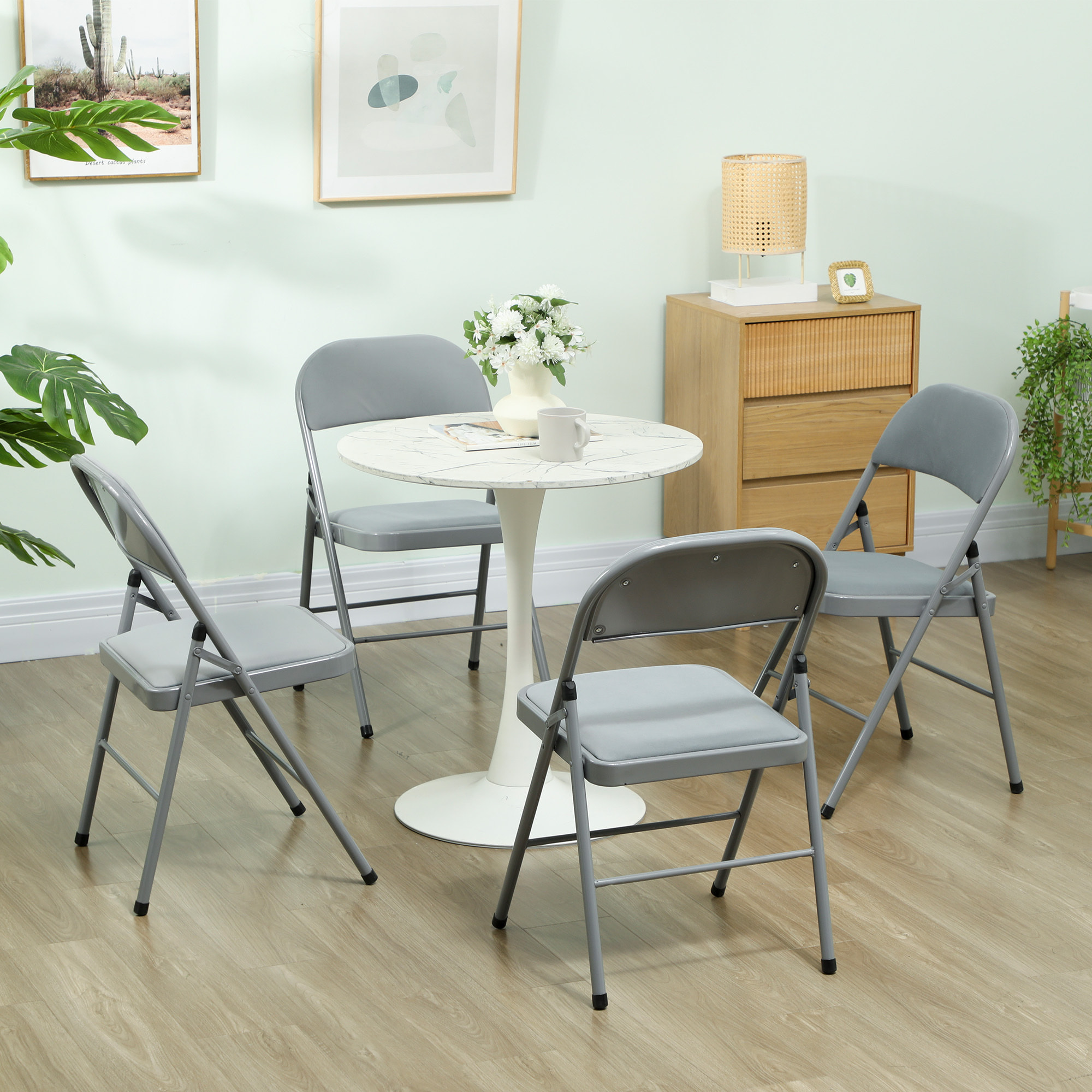 Lot de 4 chaises pliantes assise dossier rembourrés acier velours gris