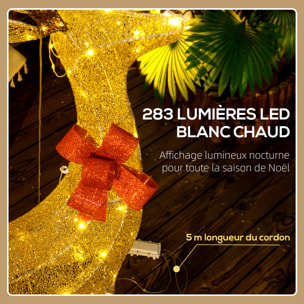 Lot de 3 rennes lumineux - rennes de Noël lumineux extérieur 283 LED blanc chaud - 3 noeuds rouge