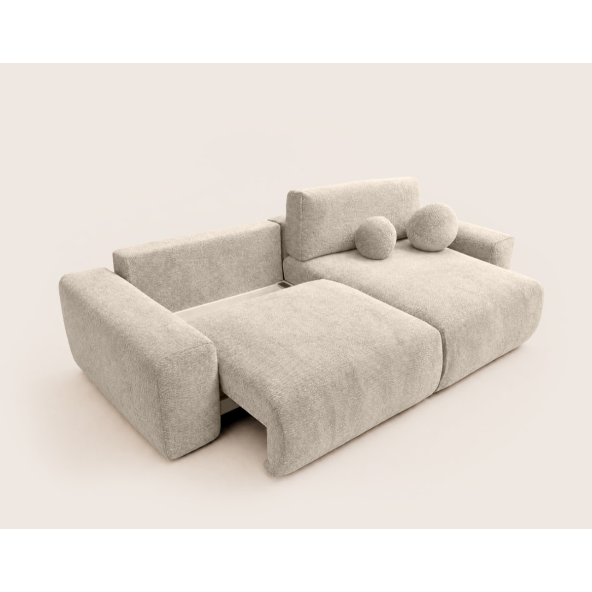 Constance - Canapé d'angle réversible 4 places convertible avec coffre en velours relief - Beige