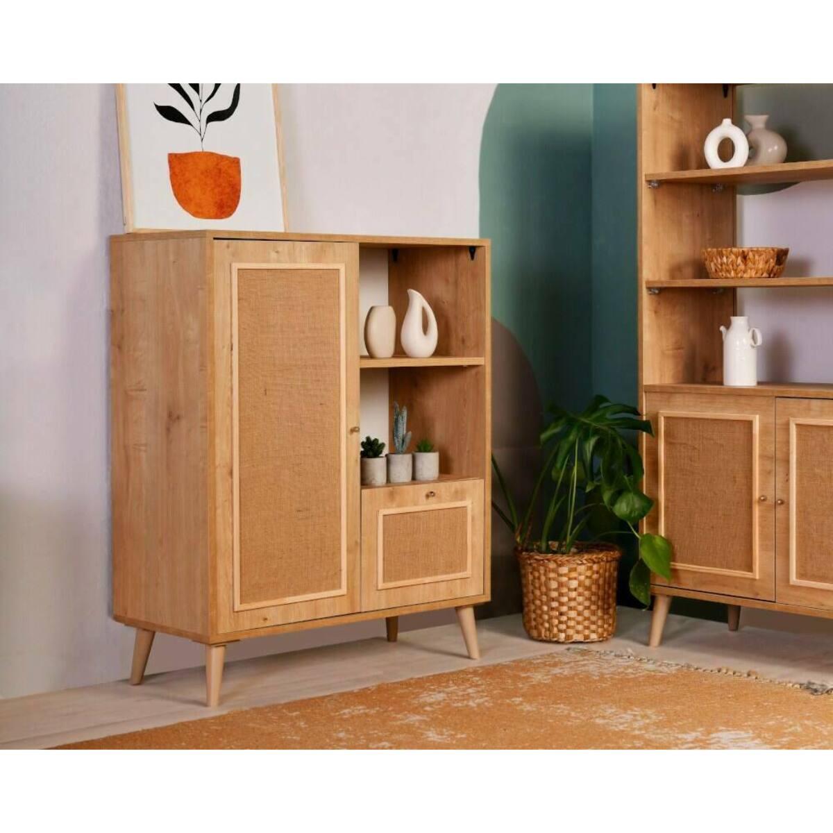 Credenza Dpozz, Buffet da soggiorno, Madia da salotto, Dispensa da cucina, 90x40h110 cm, Quercia