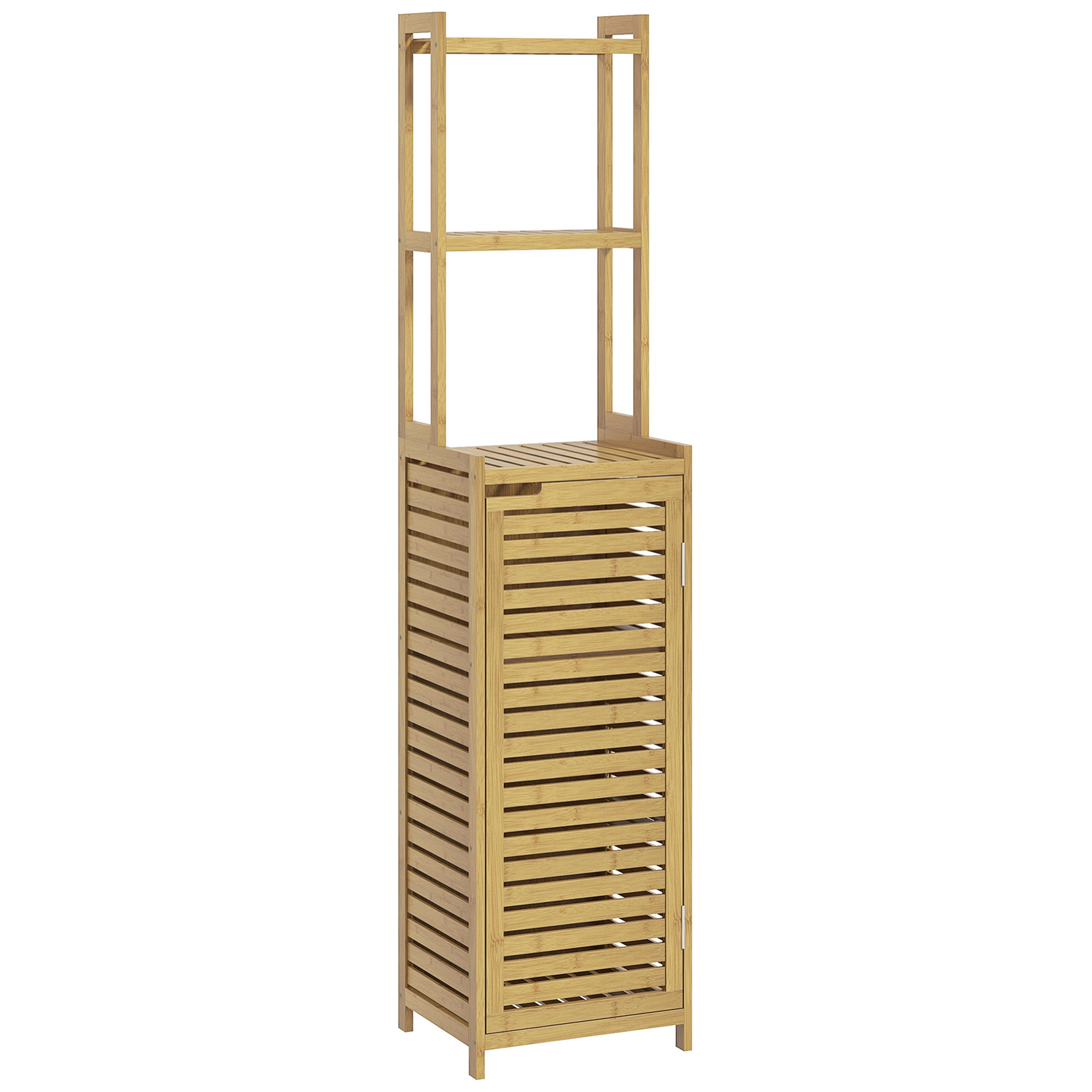 Meuble colonne salle de bain style naturel porte niche 4 étagères bambou