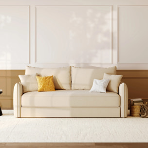 Canapé convertible 3 places en tissu effet lin blanc cassé - Céleste