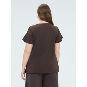 Fiorella Rubino - T-shirt in jersey con anello e drappeggio - Marrone