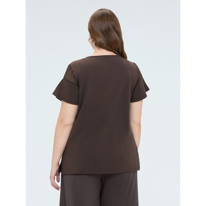 Fiorella Rubino - T-shirt in jersey con anello e drappeggio - Marrone