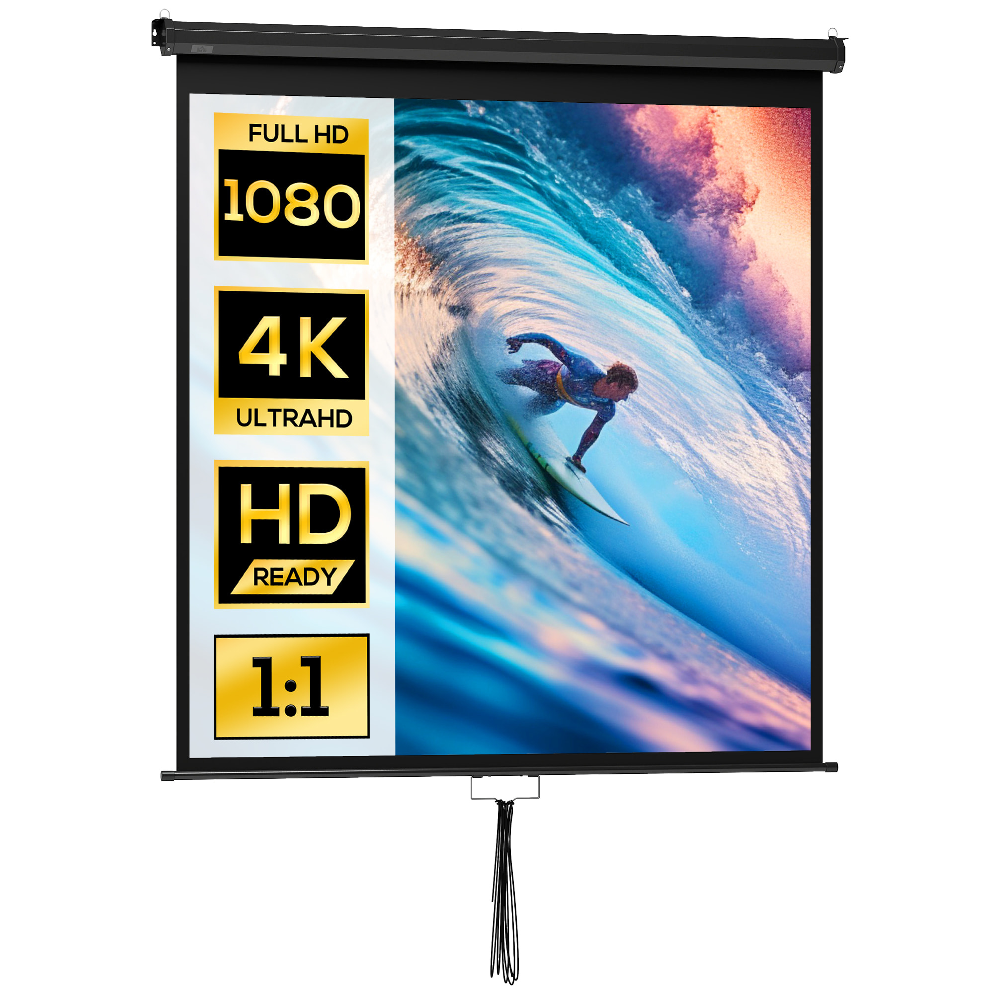 Écran de projection home-cinéma TV format 1:1 85 pouces 4K HD métal PVC noir