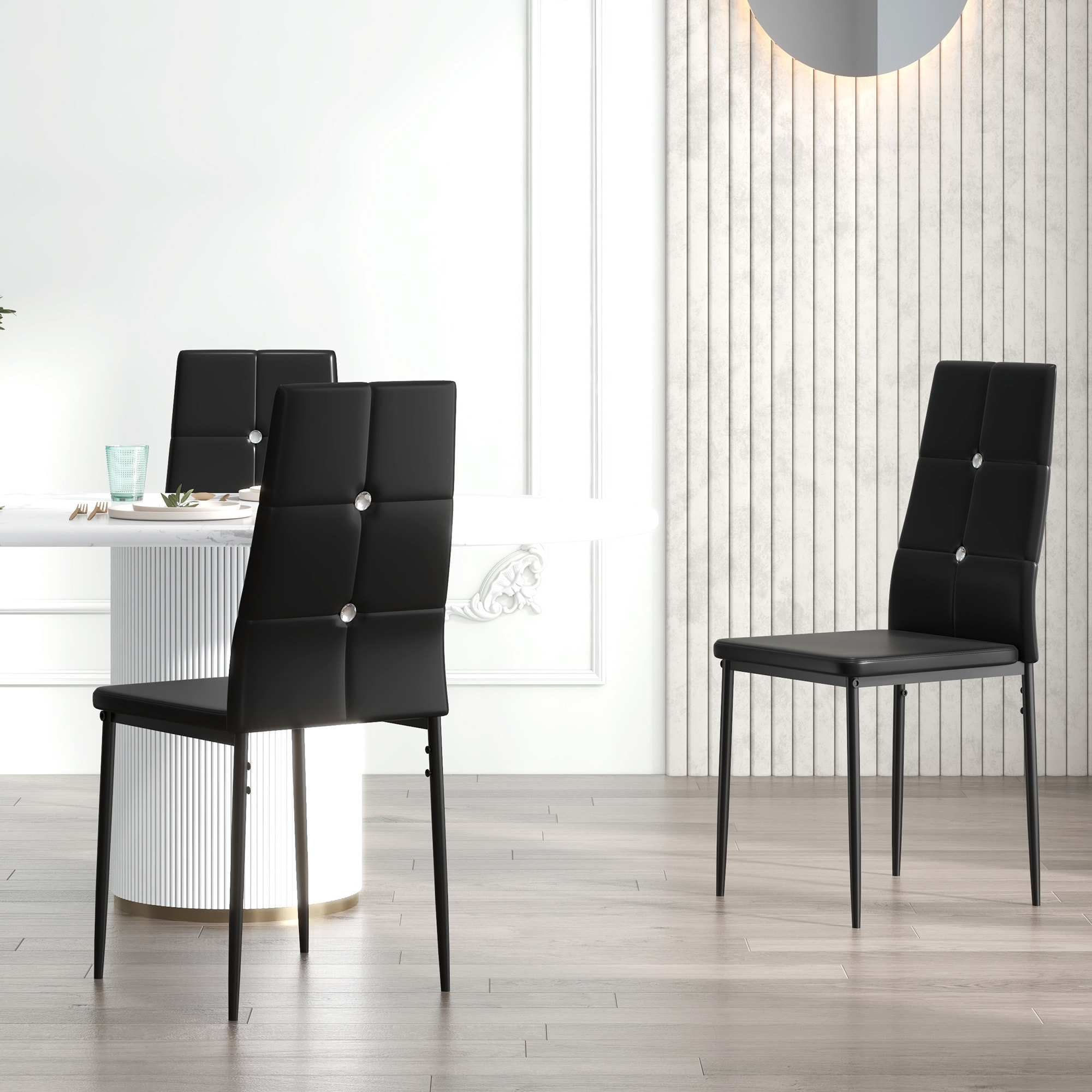 Juego de 6 Sillas de Comedor Tapizada en PU Sillas de Cocina con Respaldo Alto con Botones y Patas de Acero Diseño Moderno para Salón Dormitorio Negro
