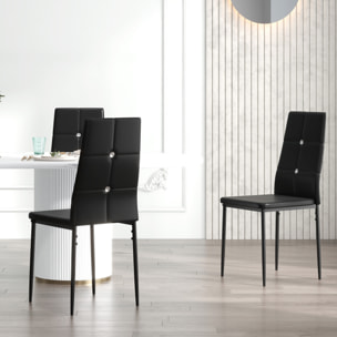Juego de 6 Sillas de Comedor Tapizada en PU Sillas de Cocina con Respaldo Alto con Botones y Patas de Acero Diseño Moderno para Salón Dormitorio Negro