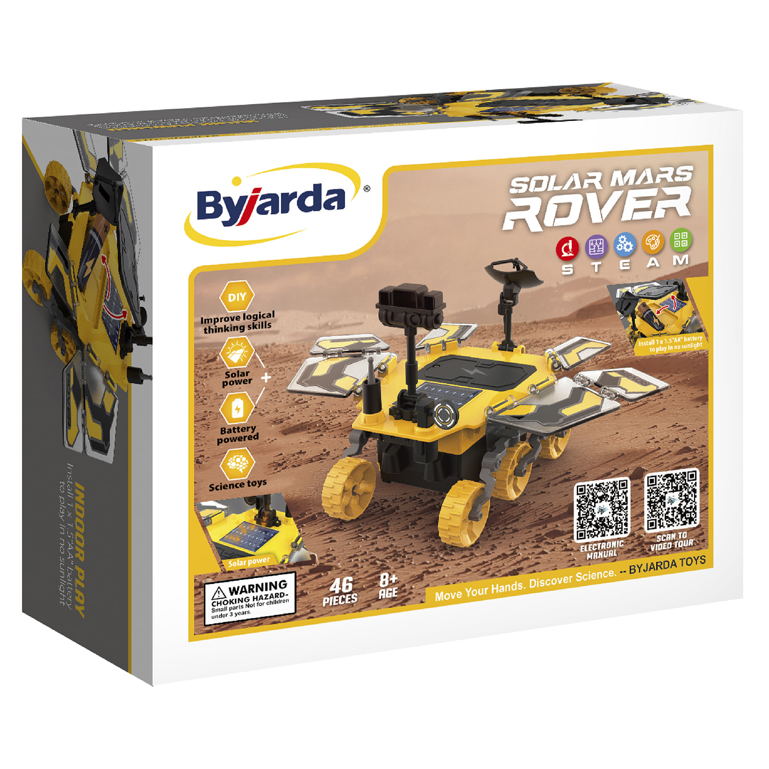 Rover di Marte da costruire. 46 pezzi. Funzionamento solare e a batteria.