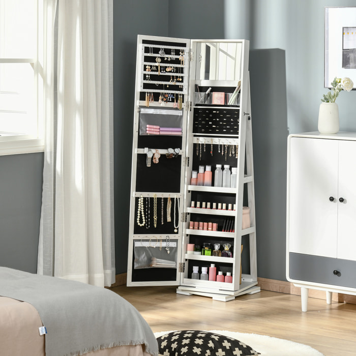 Armoire à bijoux pivotante verrouillable avec miroir - armoire bijoux multi-rangement - MDF gris clair