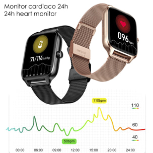 Smartwatch DT116 con monitor cardiaco, pantalla de acceso rápido, notificaciones, acceso asistente de voz.