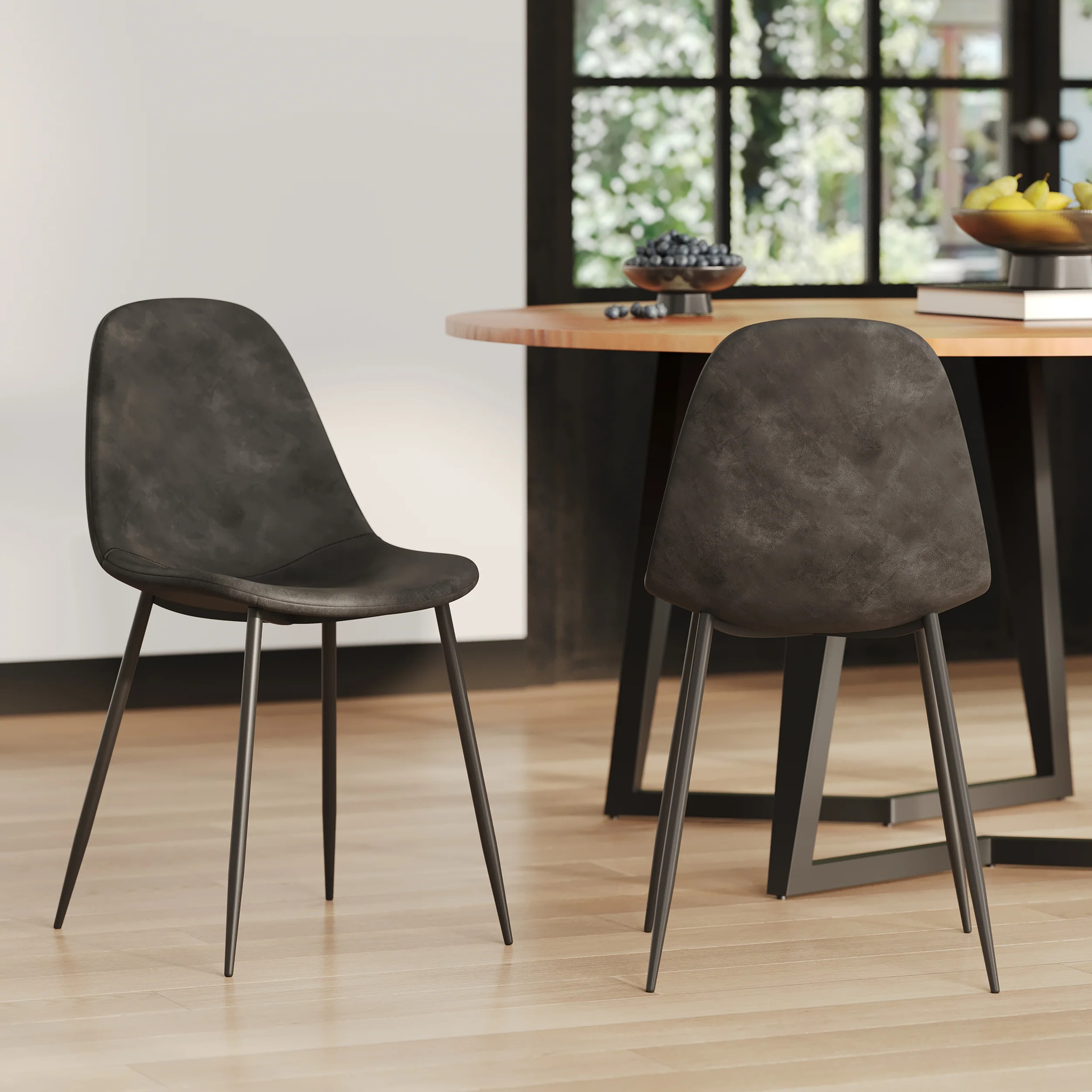 Lot de 2 chaises en cuir synthétique gris/noir - Henrik