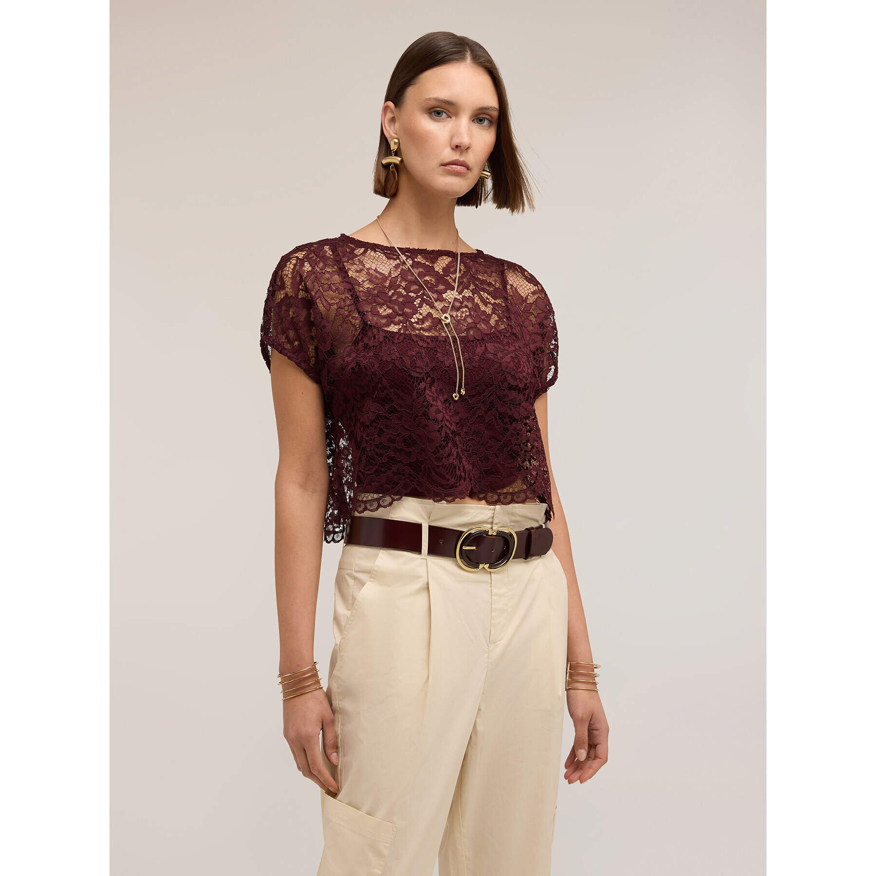 Motivi - Blusa corta de encaje - Burgundy
