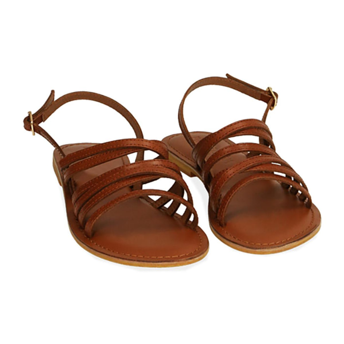 Sandali cognac flat in pelle