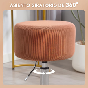 Taburete de Bar Taburete Alto de Cocina Regulable en Altura 52-66 cm Tapizado en Pana Giratorio en 360° para Comedor Tocador Mostrador Marrón