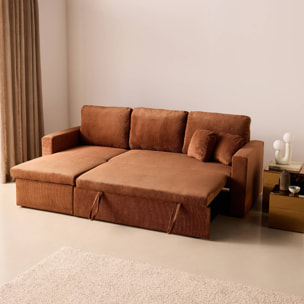 Canapé d'angle convertible réversible 3 places velours côtelé avec coffre IDA