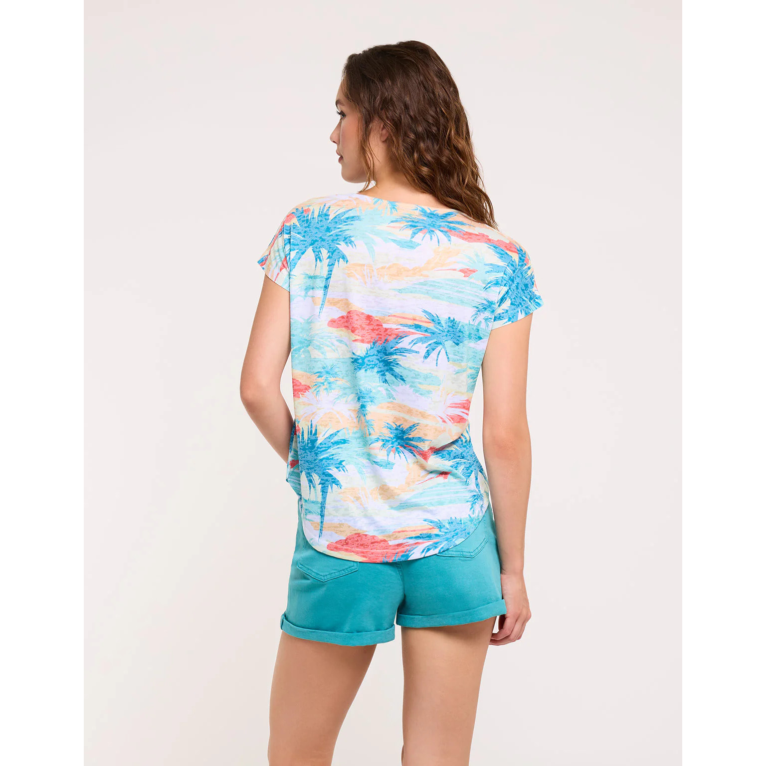 Camiseta Tropical Azul y Coral - Awuli