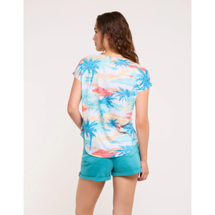 Camiseta Tropical Azul y Coral - Awuli