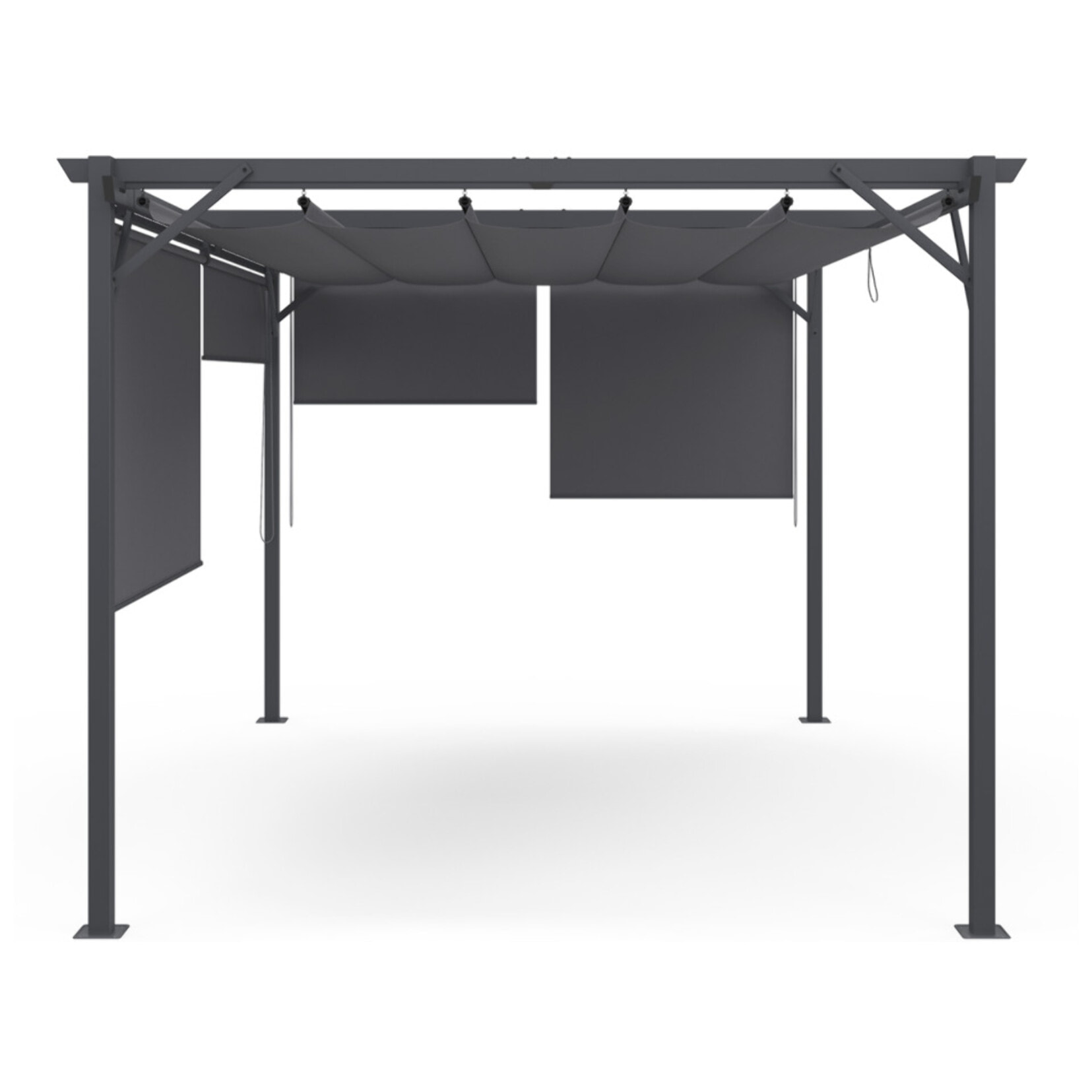Pergola Marina 3x4m toit rétractable + 4 stores gris