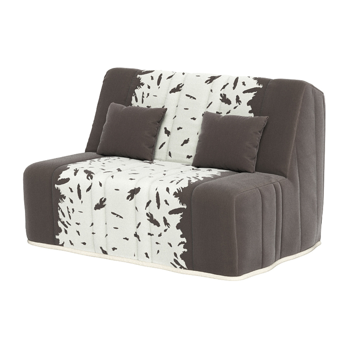 Banquette convertible Gaia, matelas Simmons, 160 x 200 cm, 2 coussins offerts, taupe plumes