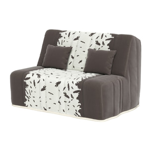 Banquette convertible Gaia, matelas Simmons, 160 x 200 cm, 2 coussins offerts, taupe plumes