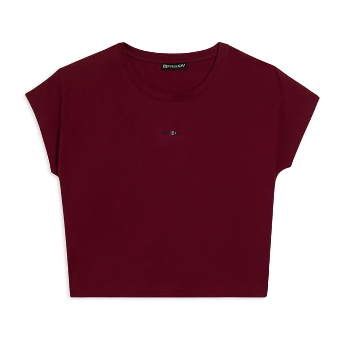 T-shirt donna con stampa sulle spalle