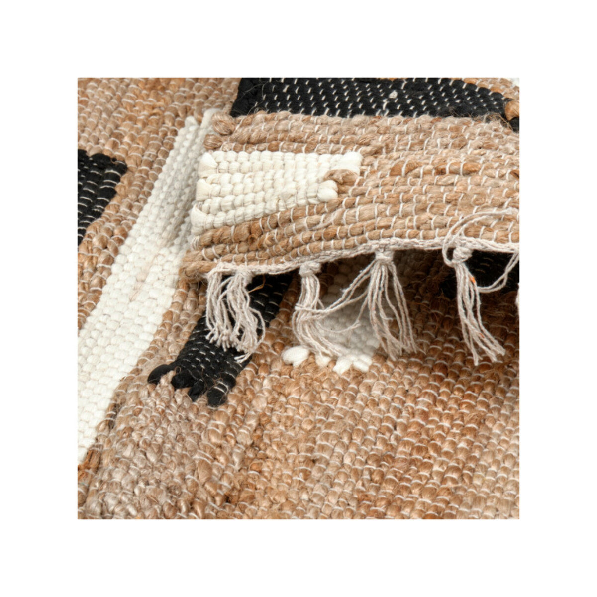Tapis en jute et coton noir et blanc au style bohème - INES