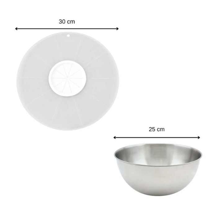 Duo Bol à mixer en inox et Couvercle 25 cm anti projections Fackelmann
