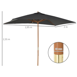 Parasol droit rectangulaire de jardin grande taille dim. 3L x 2l x 2,5H m anthracite