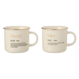 J-Line tasse Message Love Friend - céramique - or - 2 pcs