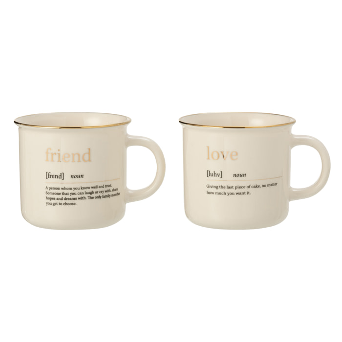 J-Line tasse Message Love Friend - céramique - or - 2 pcs