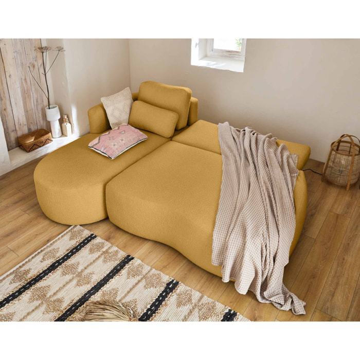 Mahina - canapé d'angle gauche - 4 places - convertible avec coffre - en tissu bouclette - Jaune
