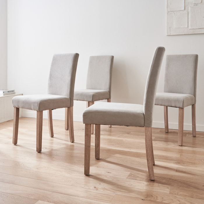 Chaise bois d'hévéa cérusé et velours côtelé (lot de 4) RITA