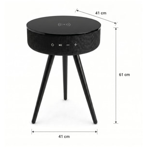 Mesa auxiliar altavoz portátil con sonido de 30W, Bluetooth, base de carga inalámbrica, batería de 2200mAh. Mesilla o mesita para dormitorio o sala de estar - TD Systems SM30B11WN [Lacado negro]