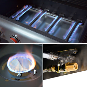 Barbecue au gaz - Bazin  Gris anthracite -  Cuisine extérieure 5 brûleurs dont 1 feu latéral avec tablettes et thermomètre. rangement. roues