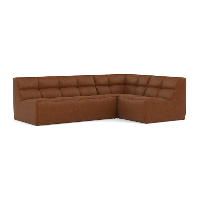 Alya - canapé modulable d'angle réversible 4 places en simili - Cognac