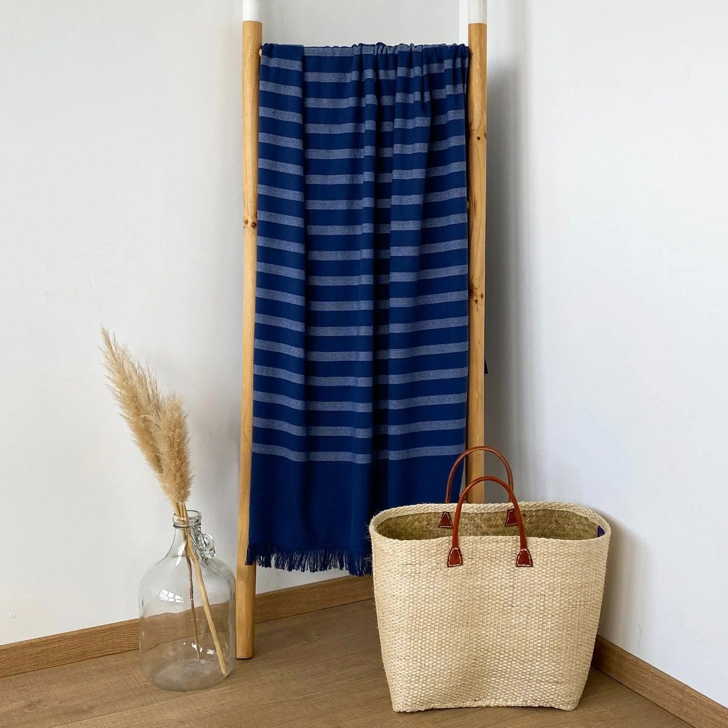 Fouta doublée éponge L - Alanya Bleu marine - 400g/m²