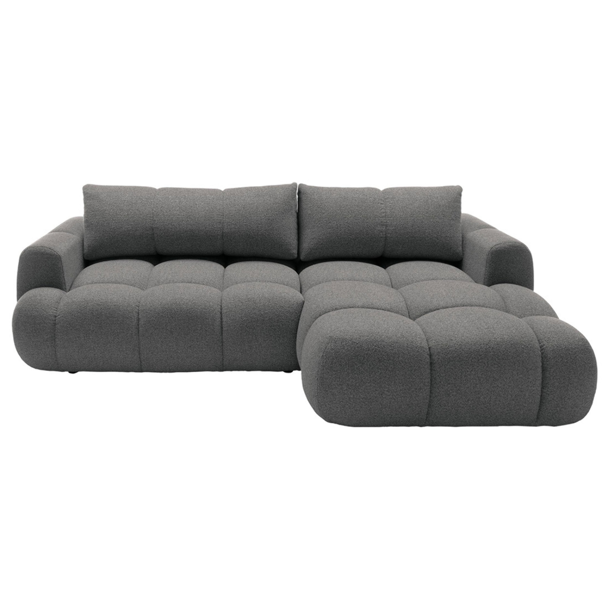 Yulin - Canapé d'angle droit 4 places convertible avec coffre en tissu bouclette - Gris foncé