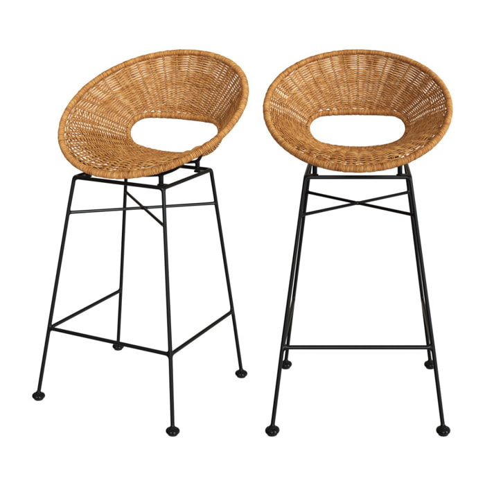 Lot de 2 tabourets pour îlot central 65 cm en résine tressée - Rava